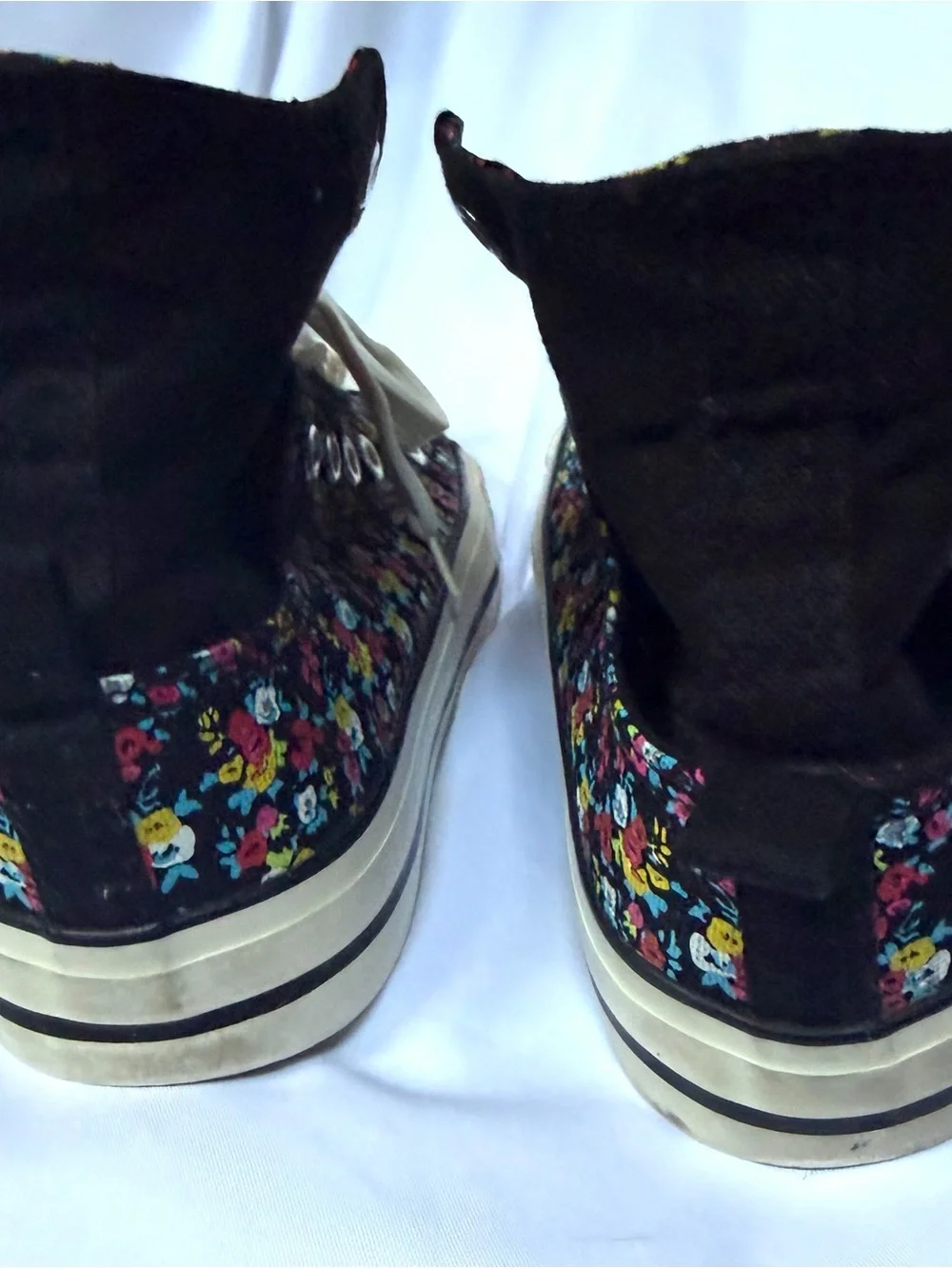 Wet Seal Black Floral hi top flip down variety ways to wear Lace-Up Shoe